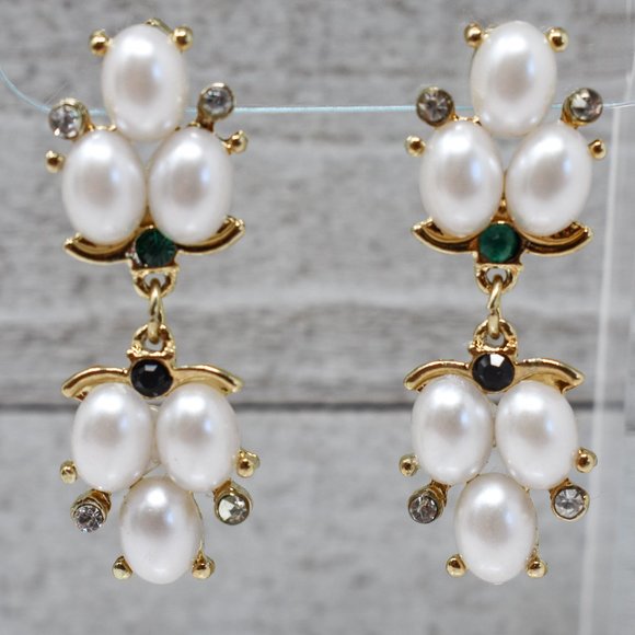 1.75" Drop Dangle Pearl Green/Dark Stone Earrings - Picture 3 of 13